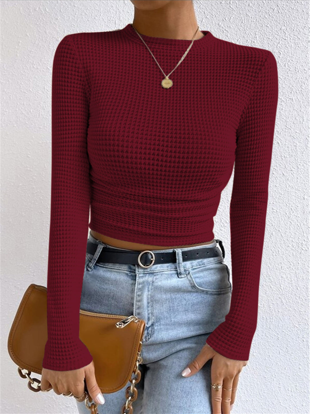 Plain Waffle Slim Sweater  Liora Lane Boutique T-Shirts Burgundy / XL 28.00