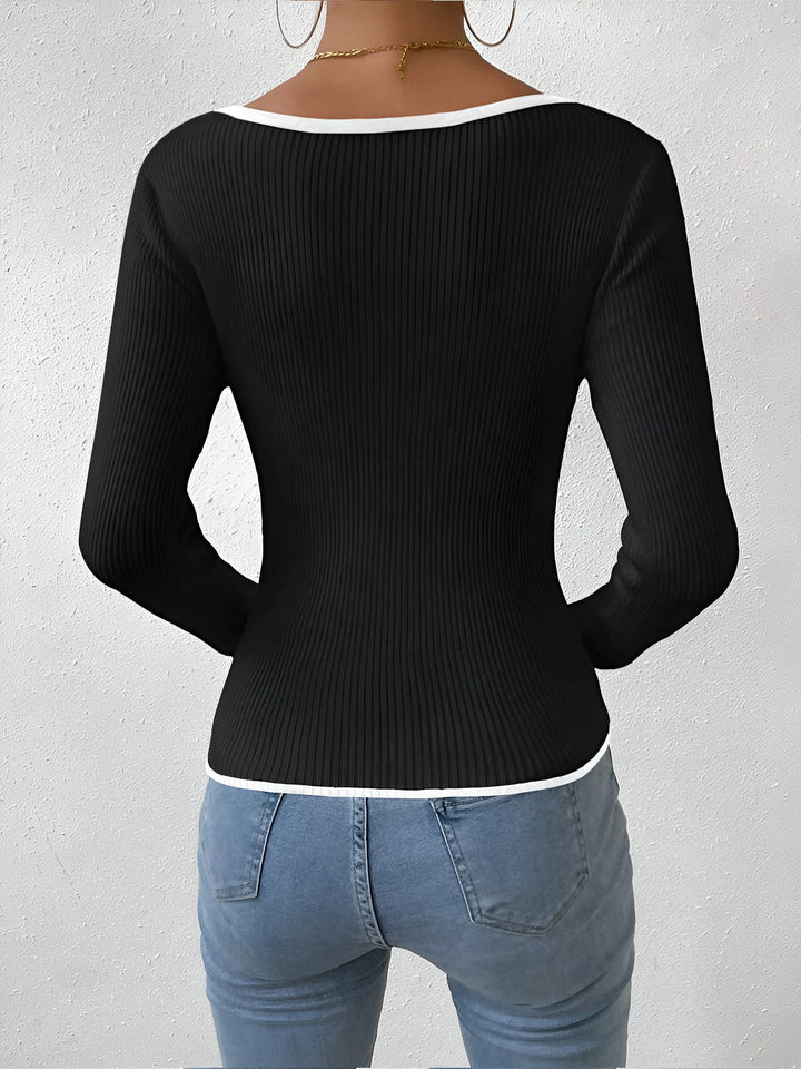 Contrast Trim Sexy Knit Top  Liora Lane Boutique Knit Tops