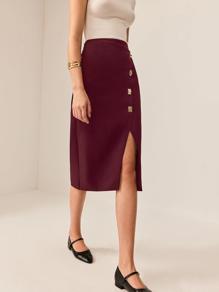 Metal-Detail Split Midi Skirt  Liora Lane Boutique Skirts Fuchsia / XL 44.00