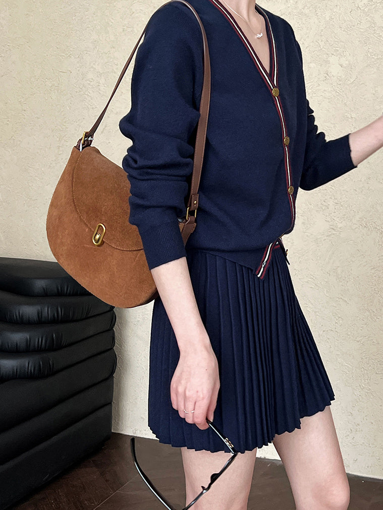 V-Neck Pleated Jersey Skirt Set  Liora Lane Boutique Skirt Sets