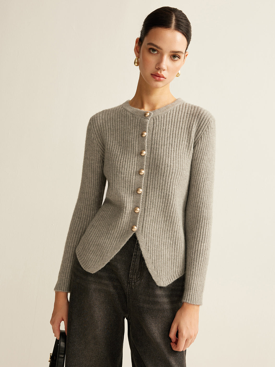 Button Down Split Cardigan  Liora Lane Boutique Cardigans Grey / XL 39.00
