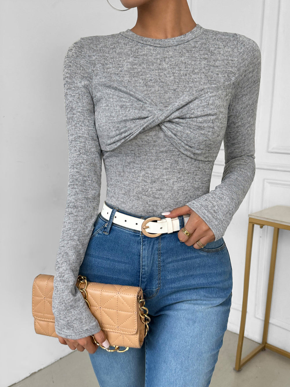 Knotted Skinny Jersey Top  Liora Lane Boutique T-Shirts