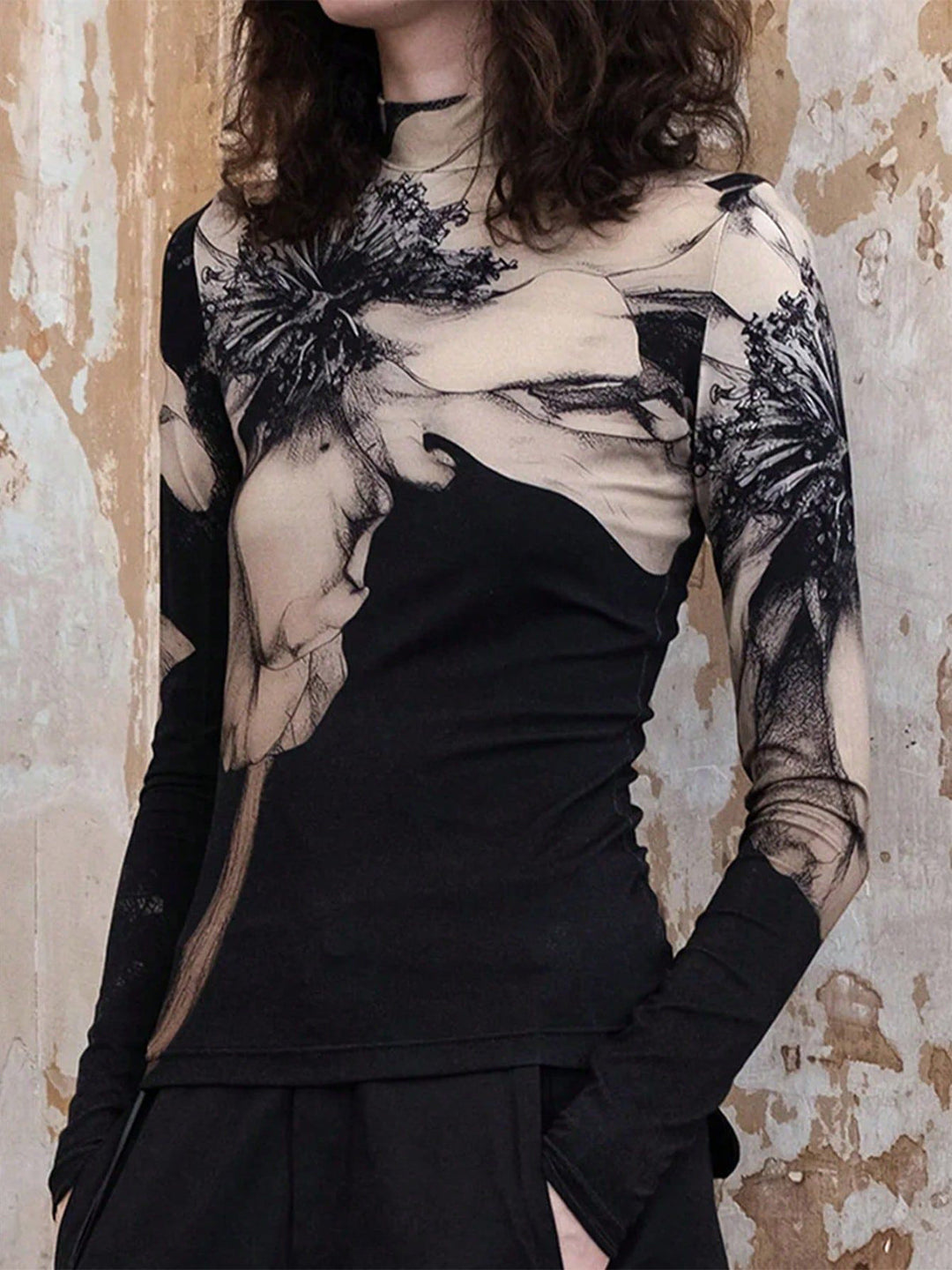 Mock-Neck Tye Dye Printed Shirt  Liora Lane Boutique T-Shirts Black / XL 19.00