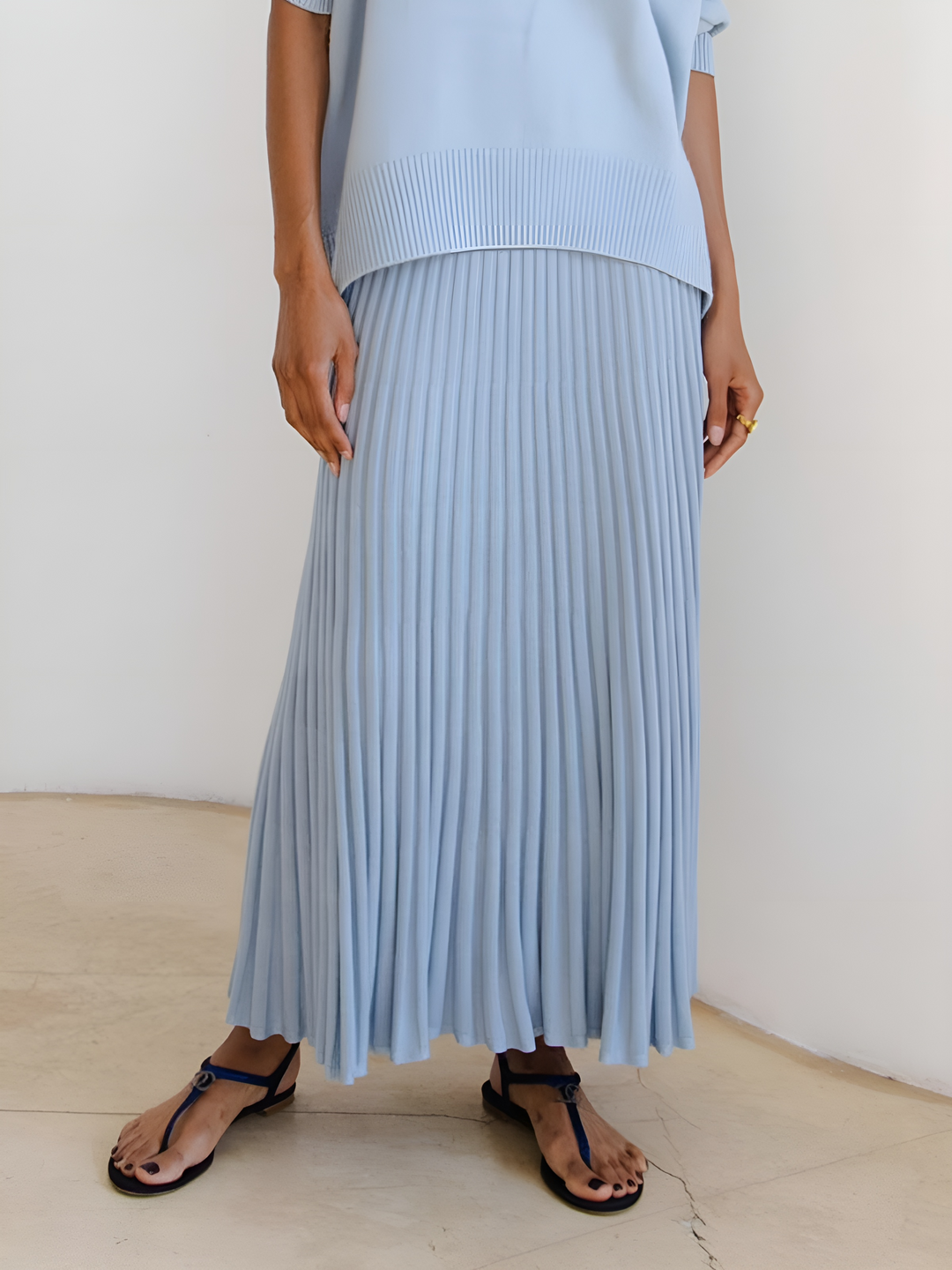 Leisure Pleated Knit Skirt  Liora Lane Boutique Skirts LightBlue / XL 48.00