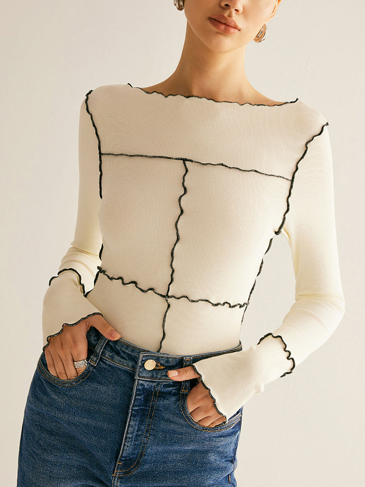 Lettuce Trim Long Sleeve Slim T-Shirt  Liora Lane Boutique T-Shirts