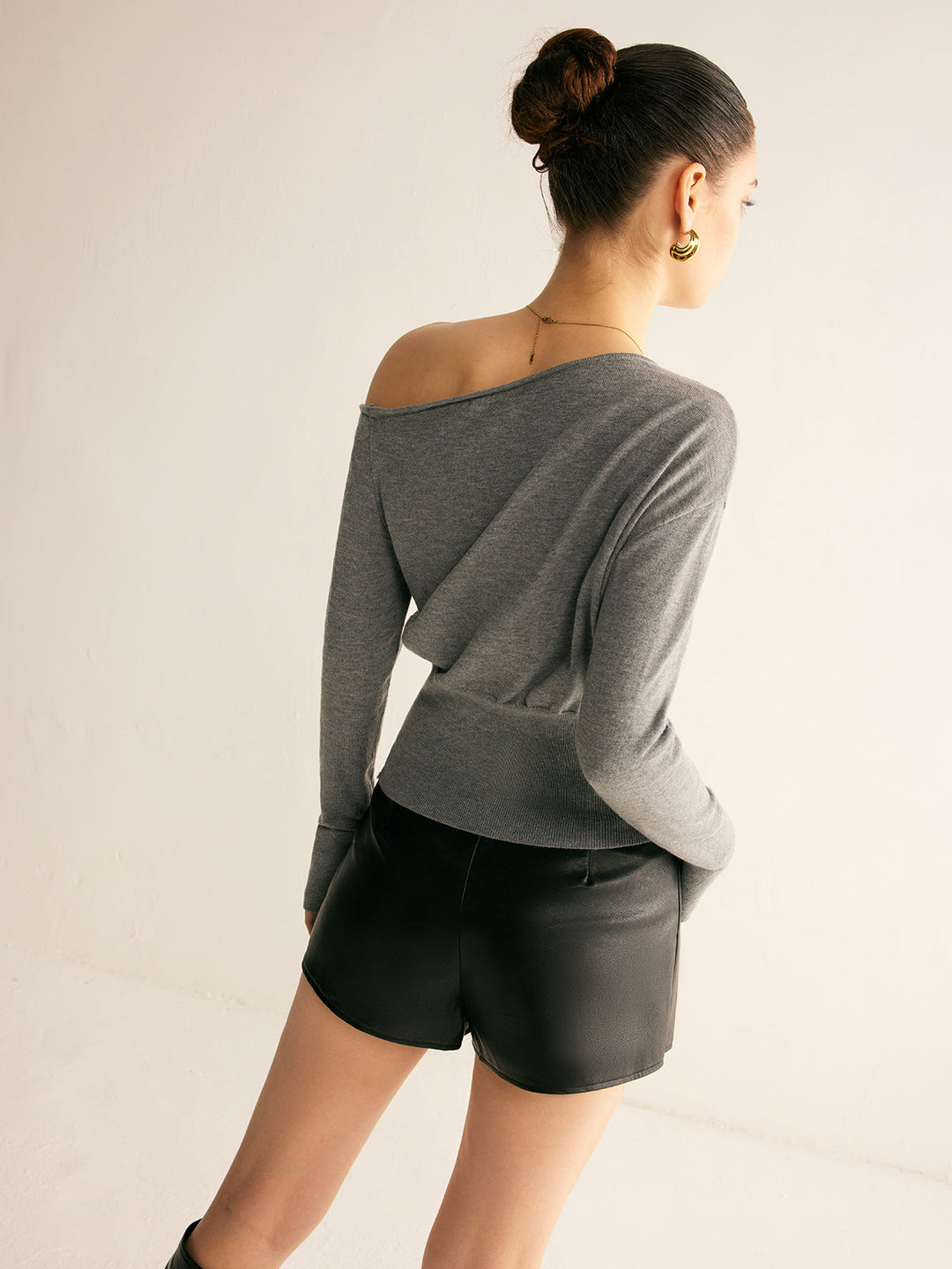 Wool-Blend Asymmetrical Slit Top  Liora Lane Boutique Knit Tops