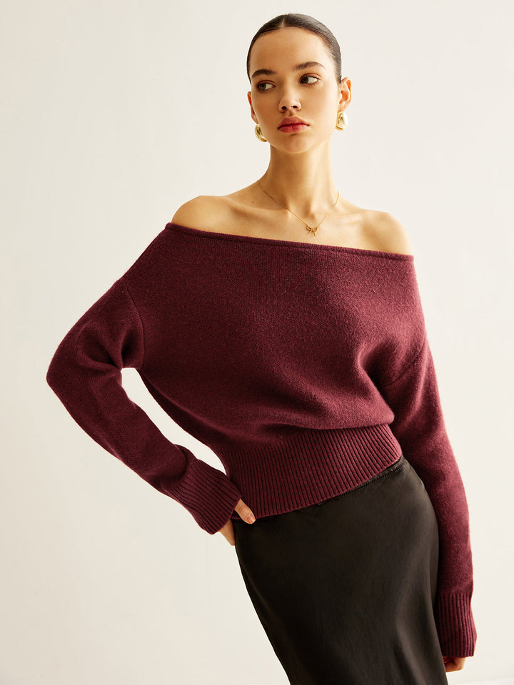 Cold-Shoulder Cinched Sweater  Liora Lane Boutique Sweaters Burgundy / XL 35.00