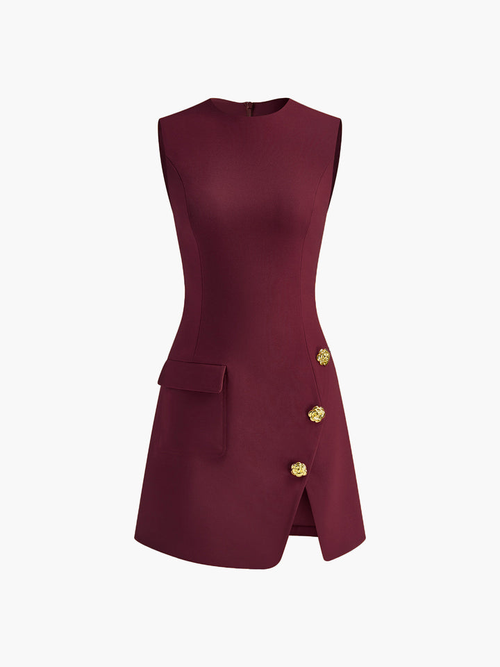 Golden Rose Button Pocket Split Dress  Liora Lane Boutique Dresses Burgundy / XL 94.99