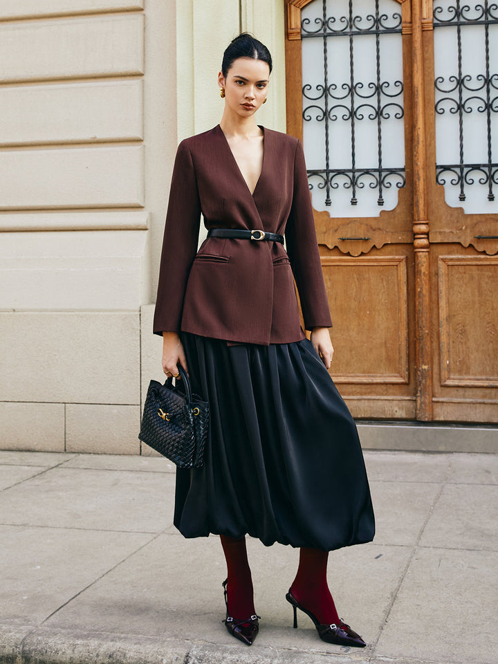 Bud Waist Pleated Satin Skirt  Liora Lane Boutique Skirts