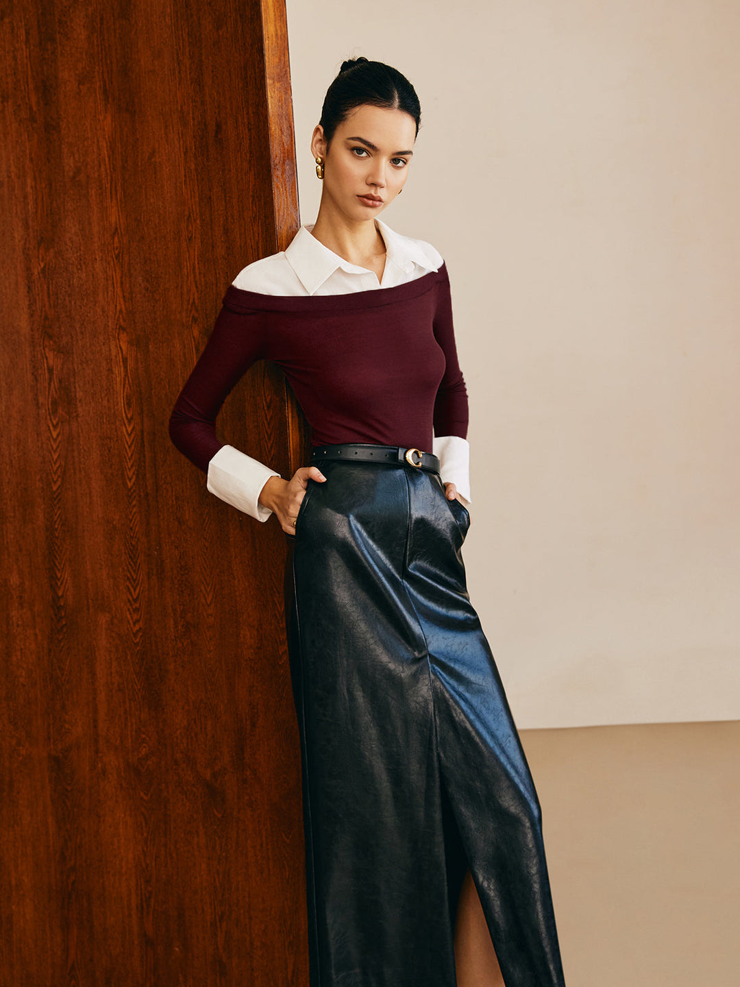 Semi-Sheer Panel Jersey Slim Top  Liora Lane Boutique T-Shirts