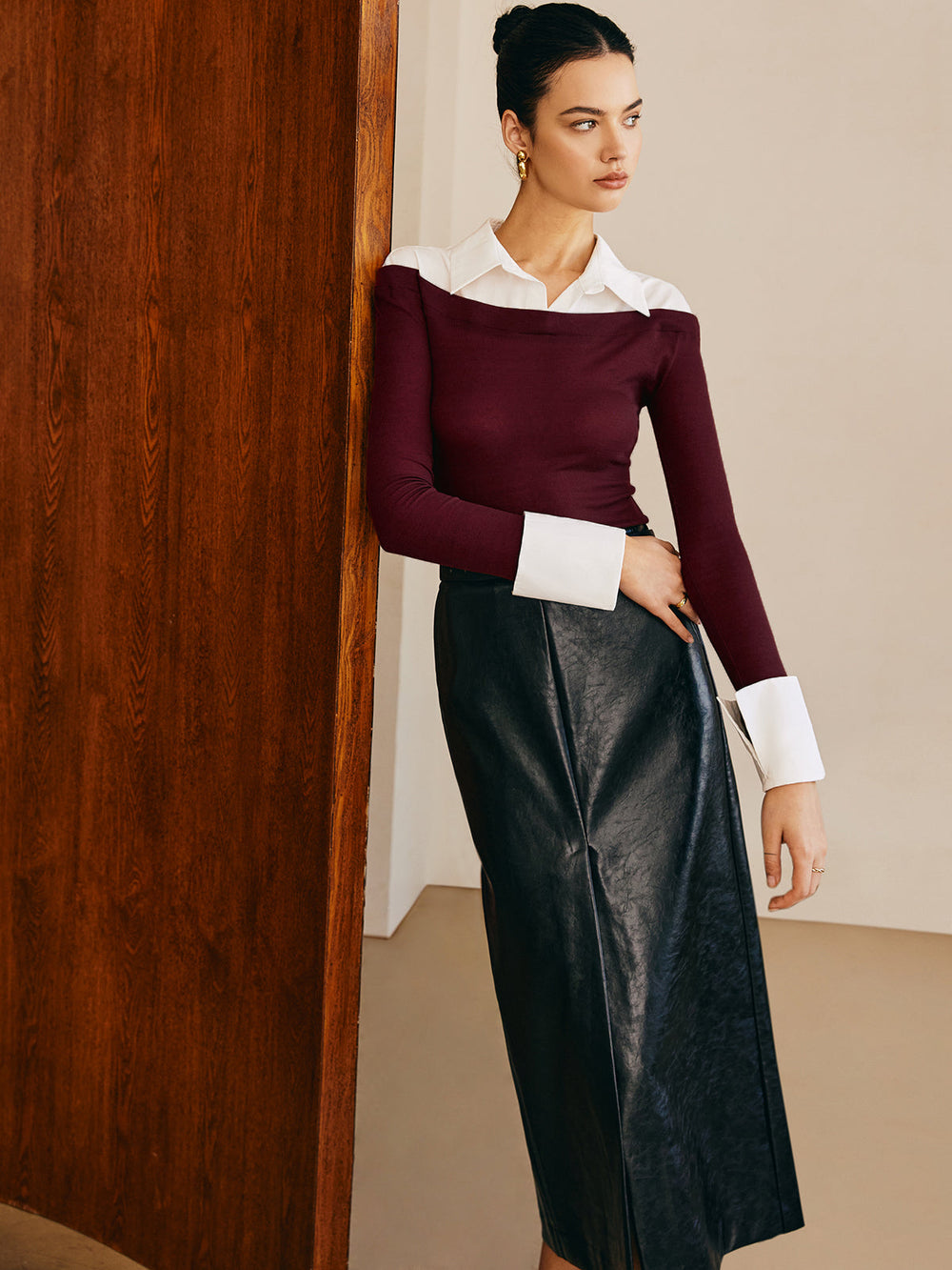 Semi-Sheer Panel Jersey Slim Top  Liora Lane Boutique T-Shirts