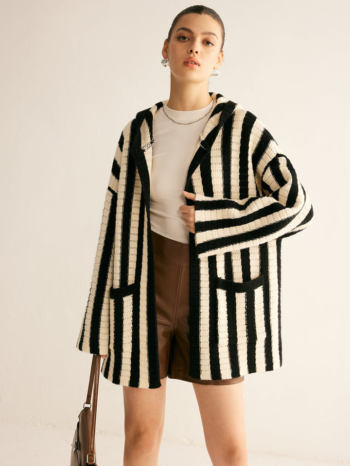 Contrast Pinstripe Hooded Cardigan  Liora Lane Boutique Cardigans