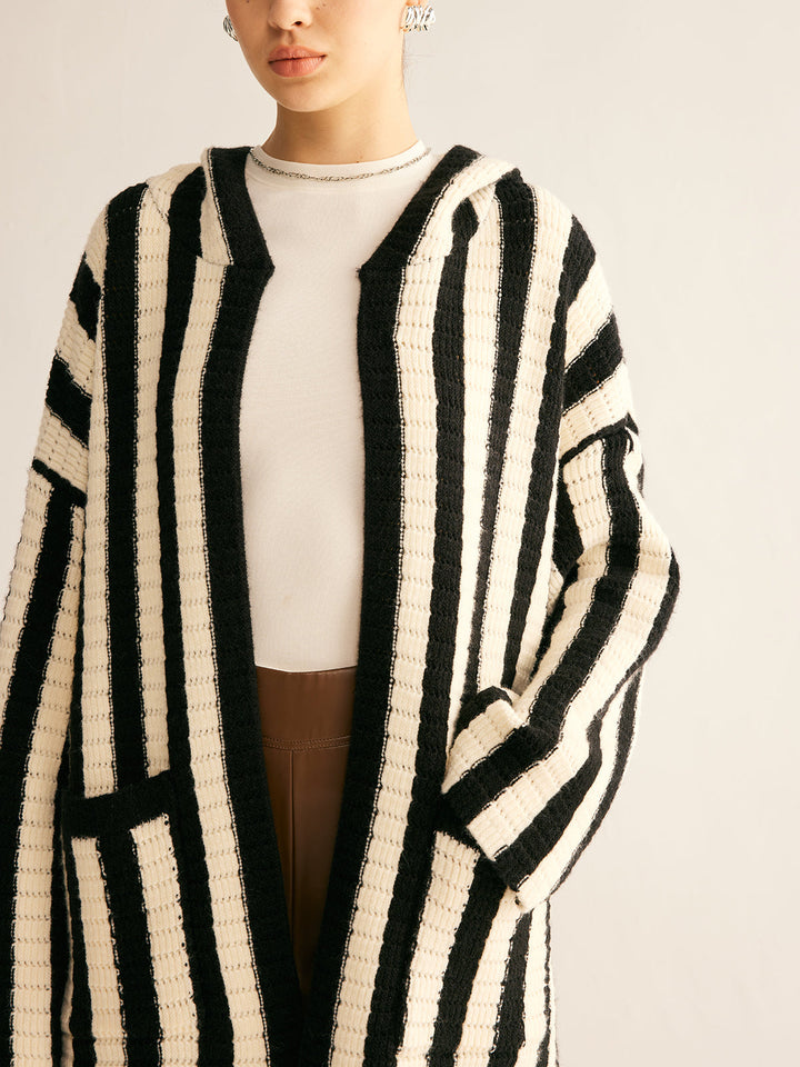 Contrast Pinstripe Hooded Cardigan  Liora Lane Boutique Cardigans