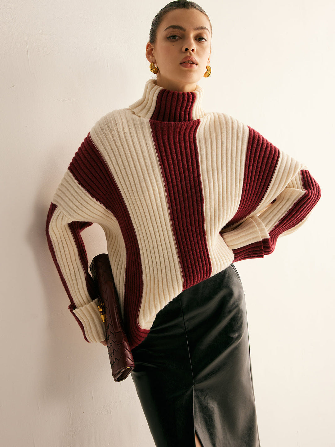 Ribbed Color Block Turtleneck Sweater  Liora Lane Boutique Sweaters