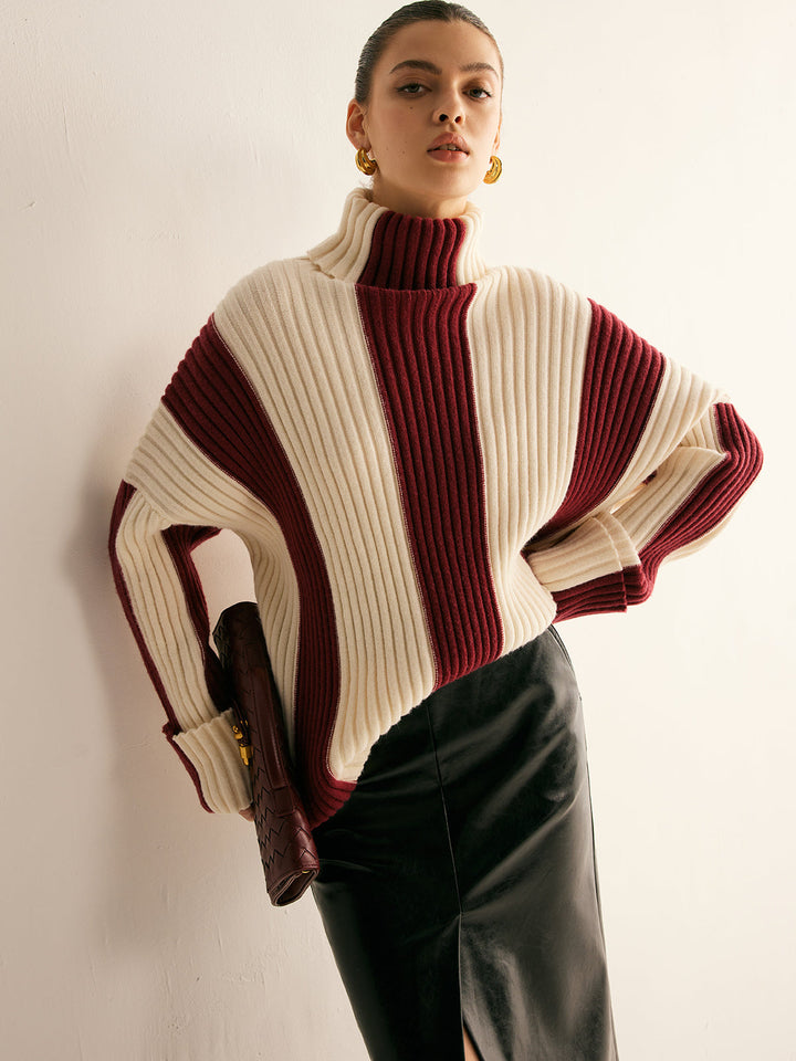 Ribbed Color Block Turtleneck Sweater  Liora Lane Boutique Sweaters