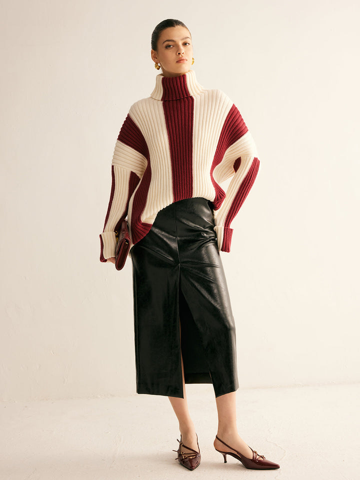 Ribbed Color Block Turtleneck Sweater  Liora Lane Boutique Sweaters