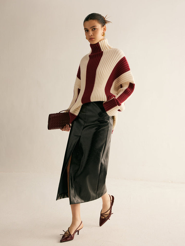 Ribbed Color Block Turtleneck Sweater  Liora Lane Boutique Sweaters