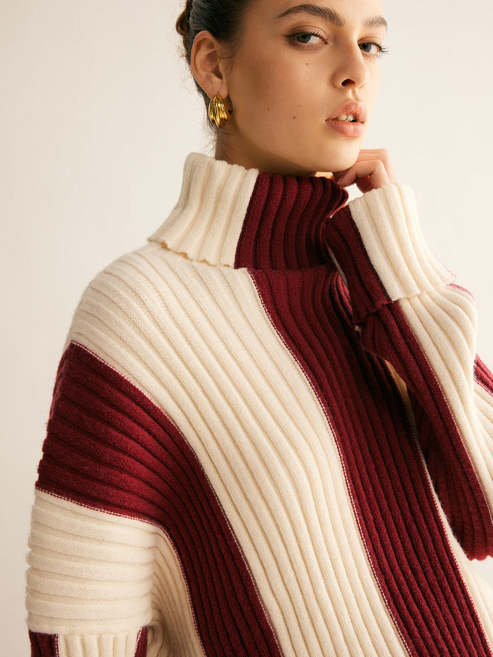 Ribbed Color Block Turtleneck Sweater  Liora Lane Boutique Sweaters