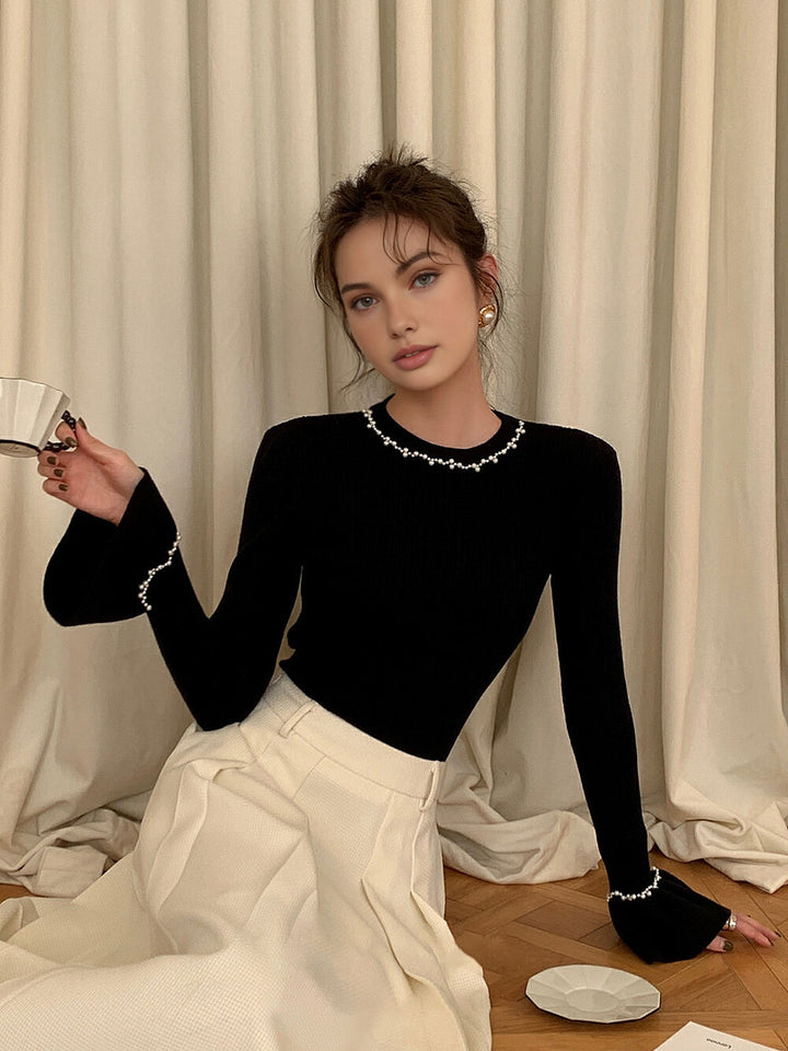 Beaded-Decor Ruffle Knit Top  Liora Lane Boutique Knit Tops