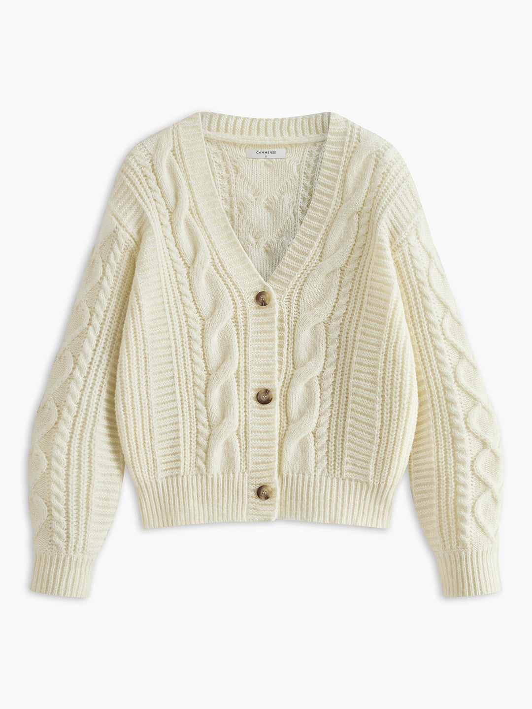 V-Neck Button Mechanism Cable Cardigan  Liora Lane Boutique Cardigans White / XL 45.00