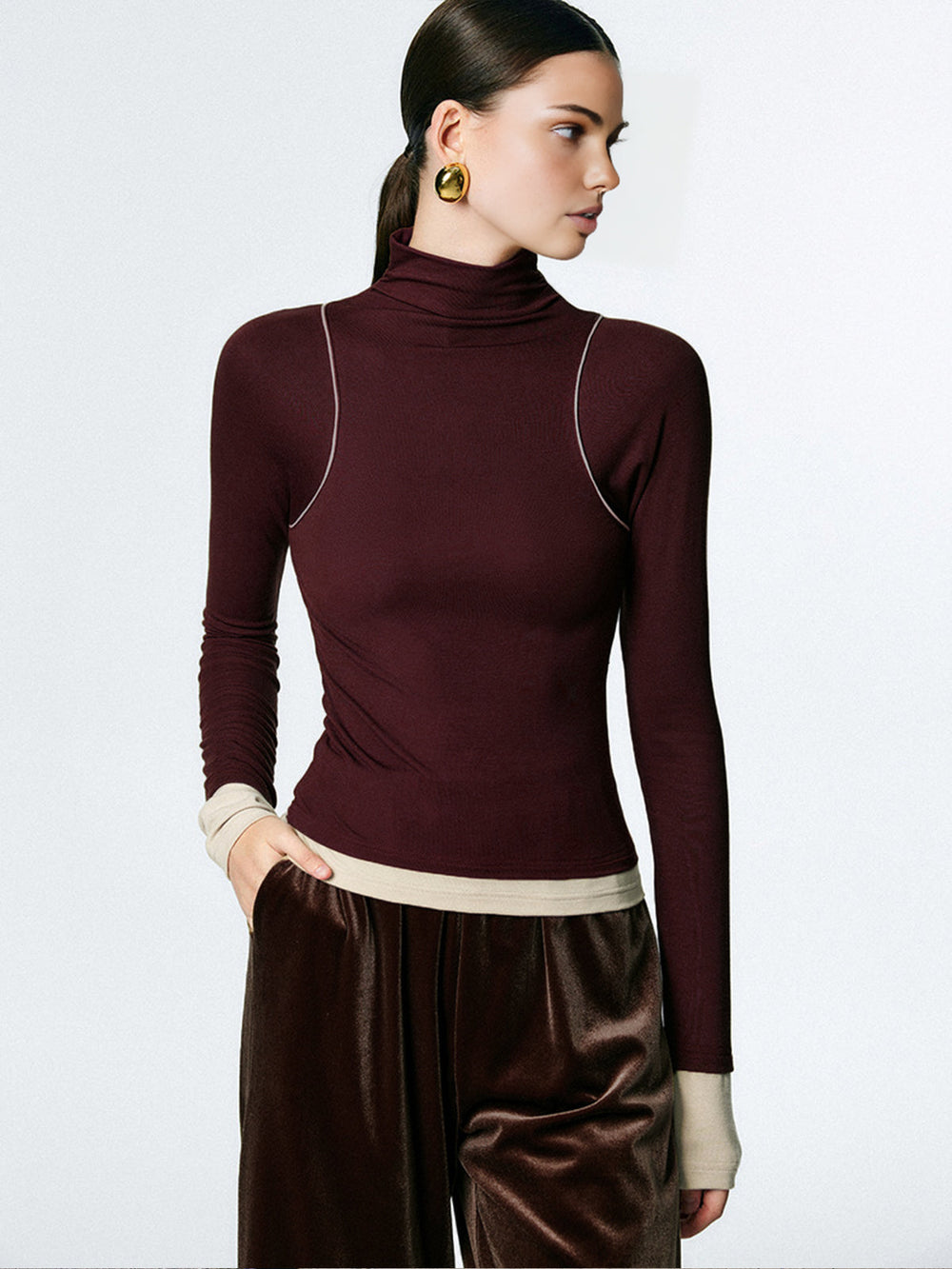 Mock Neck Contrast Binding Jersey Top  Liora Lane Boutique T-Shirts