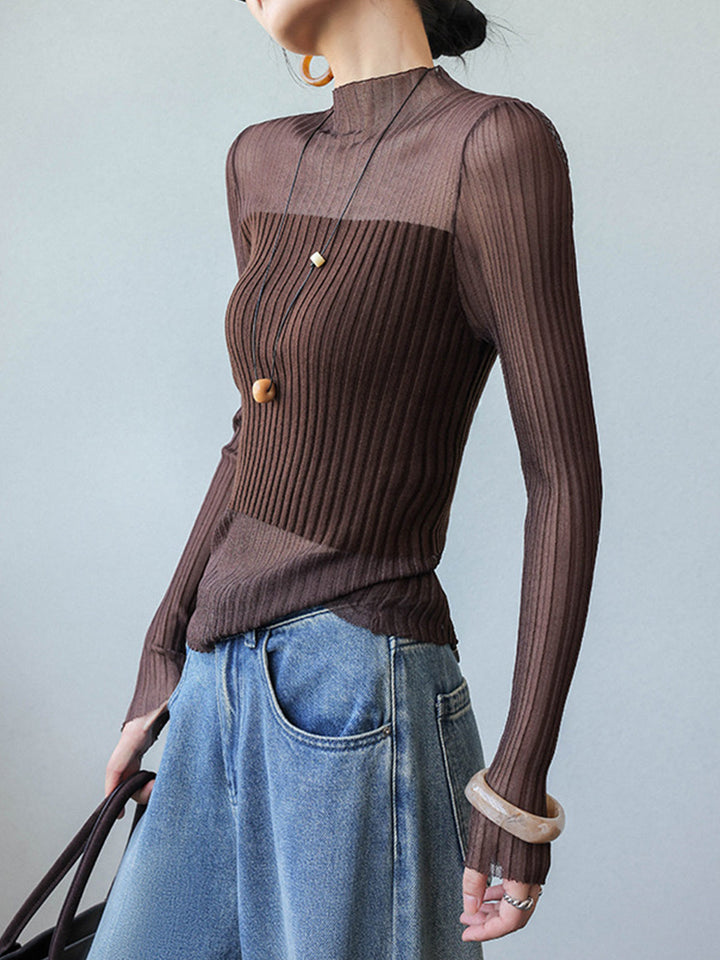 Sheer Panel Slim Sweater  Liora Lane Boutique Sweaters Dark Brown / XL 42.00