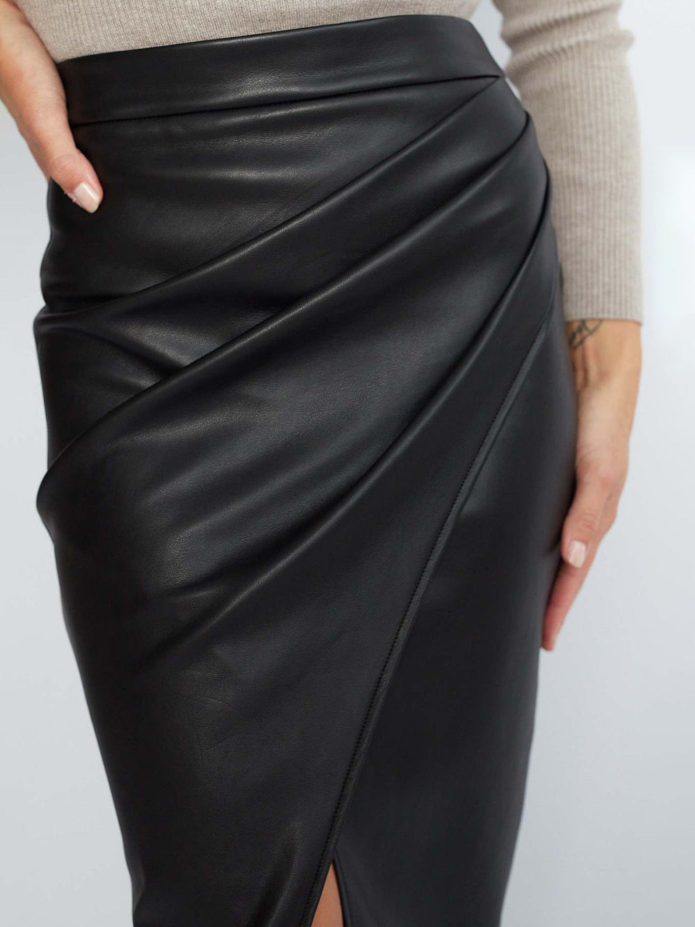 Pleated Split PU Leather Skirt  Liora Lane Boutique Skirts
