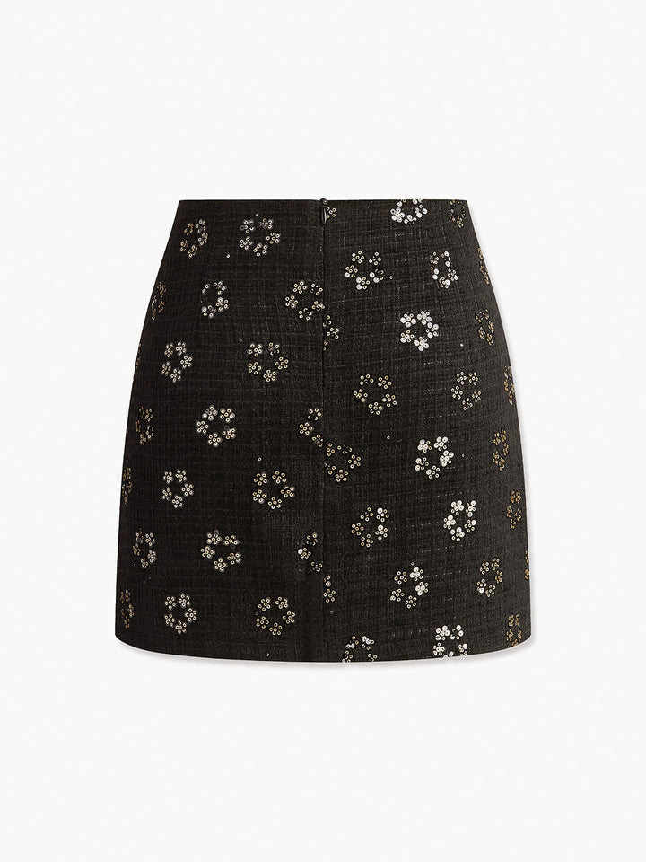 Sequins Floral Tweed Skirt  Liora Lane Boutique Skirts
