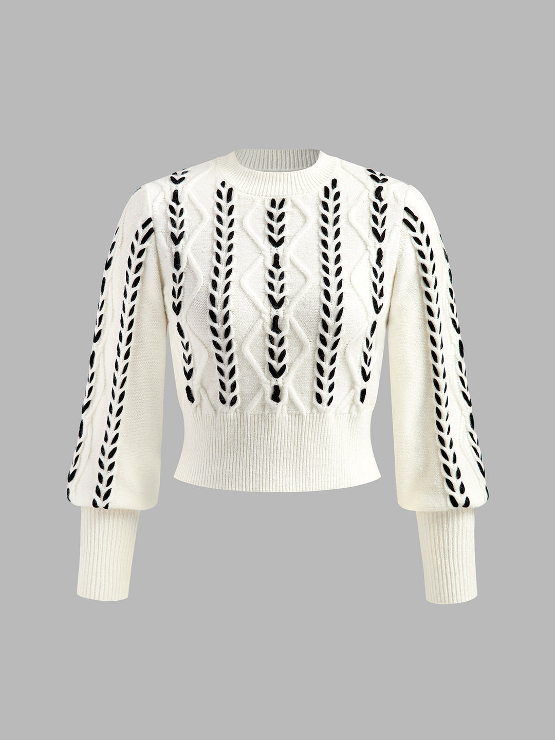 Contrast Binding Cinched Sweater  Liora Lane Boutique Sweaters White / XL 49.00