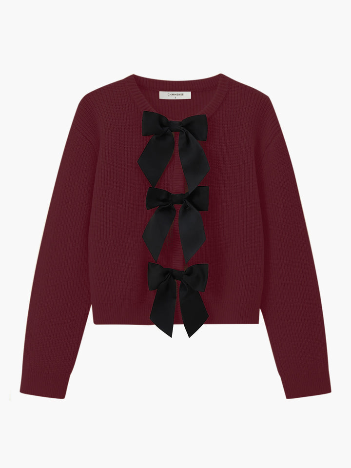 Bow Ribbed Warm Sweater  Liora Lane Boutique Sweaters Burgundy / XL 44.00