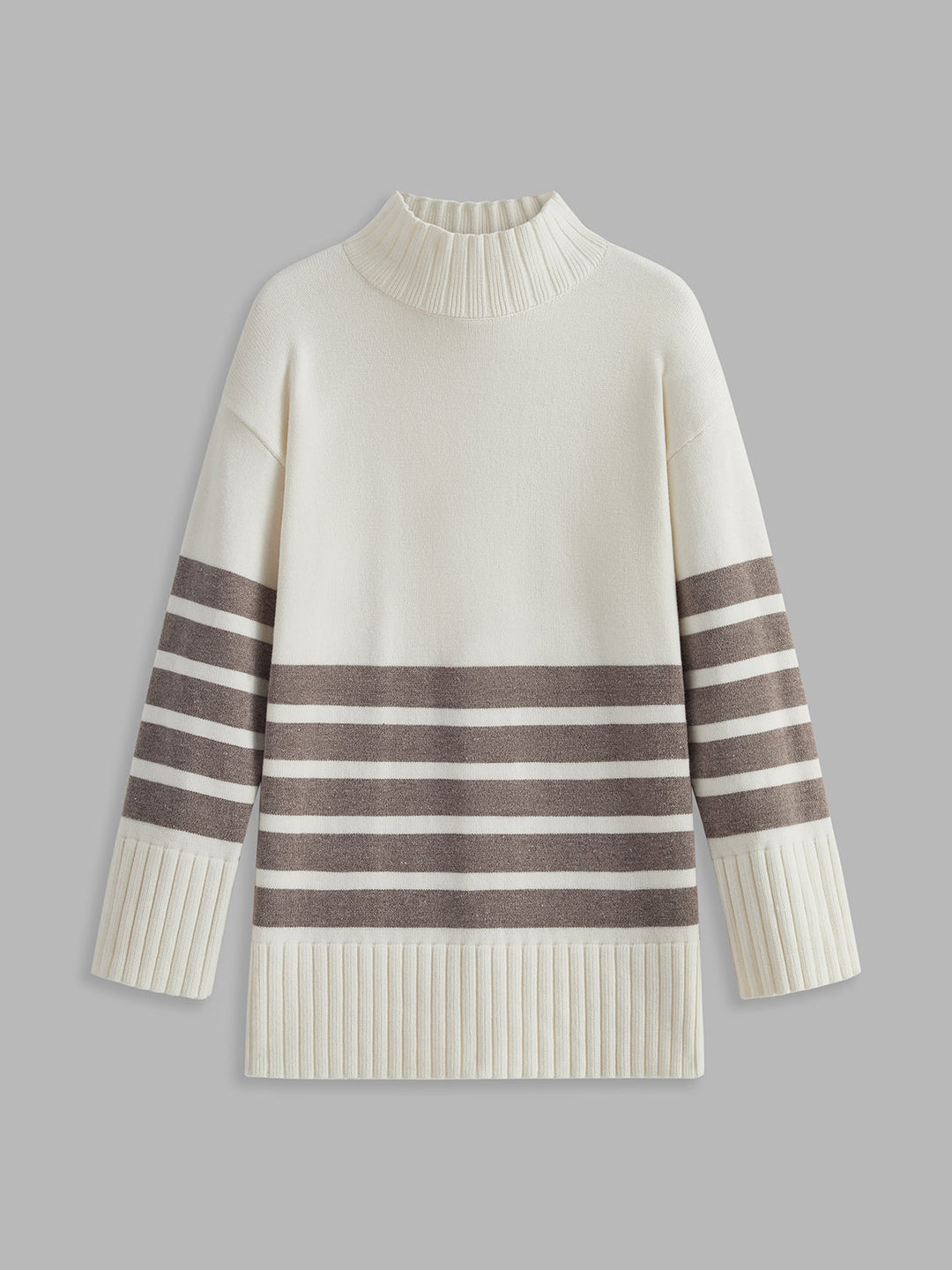 Miss Paris Mock Neck Stripe Sweater  Liora Lane Boutique Sweaters Khaki / XL 48.00