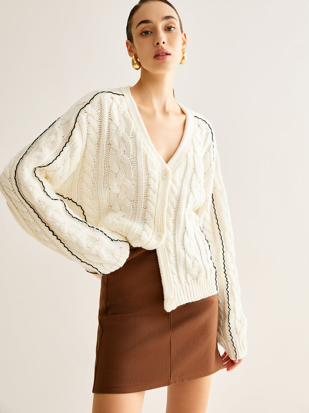 Contrast Binding Button Cardigan  Liora Lane Boutique Cardigans White / XL 84.99