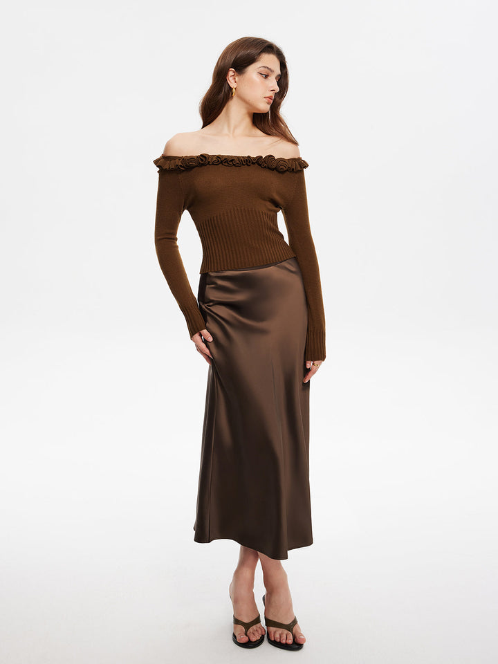 Cashmere-Blend Off-Shoulder Ruffle Sweater  Liora Lane Boutique Sweaters