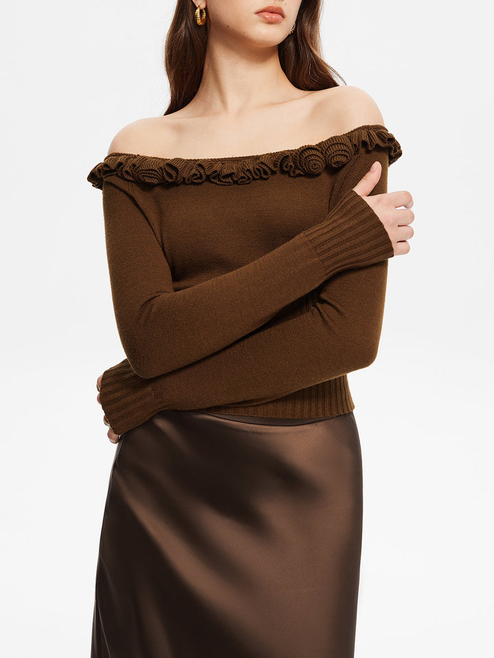 Cashmere-Blend Off-Shoulder Ruffle Sweater  Liora Lane Boutique Sweaters
