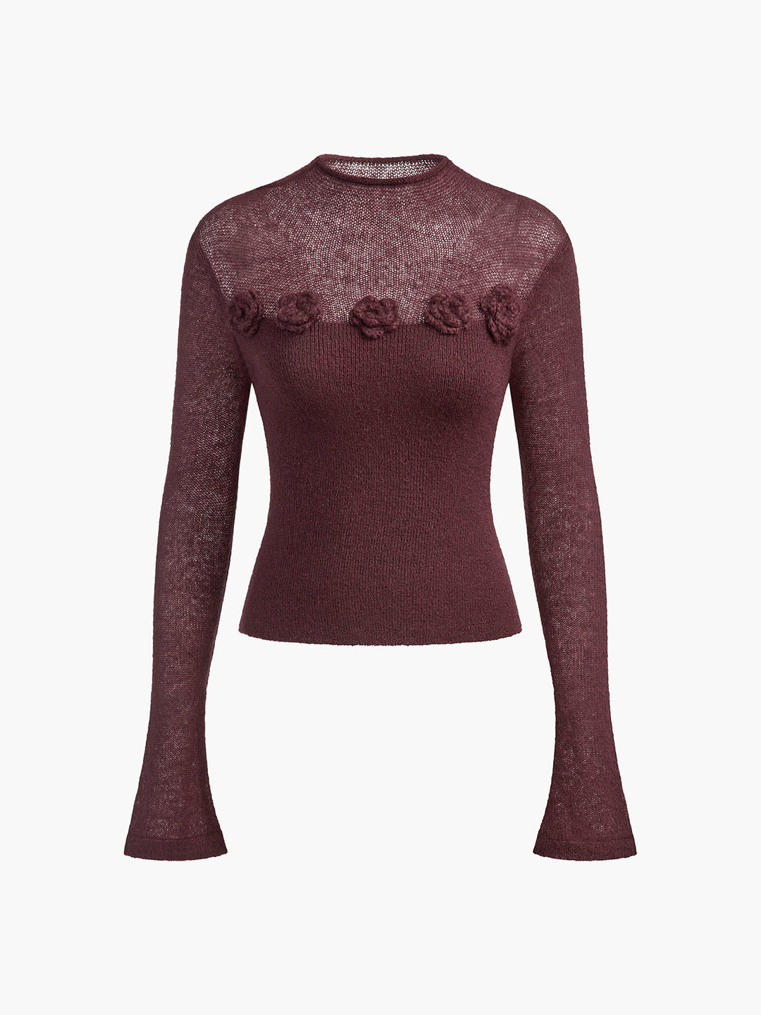 3D Flower Panel Soft Knit Top  Liora Lane Boutique Knit Tops Burgundy / XL 42.00