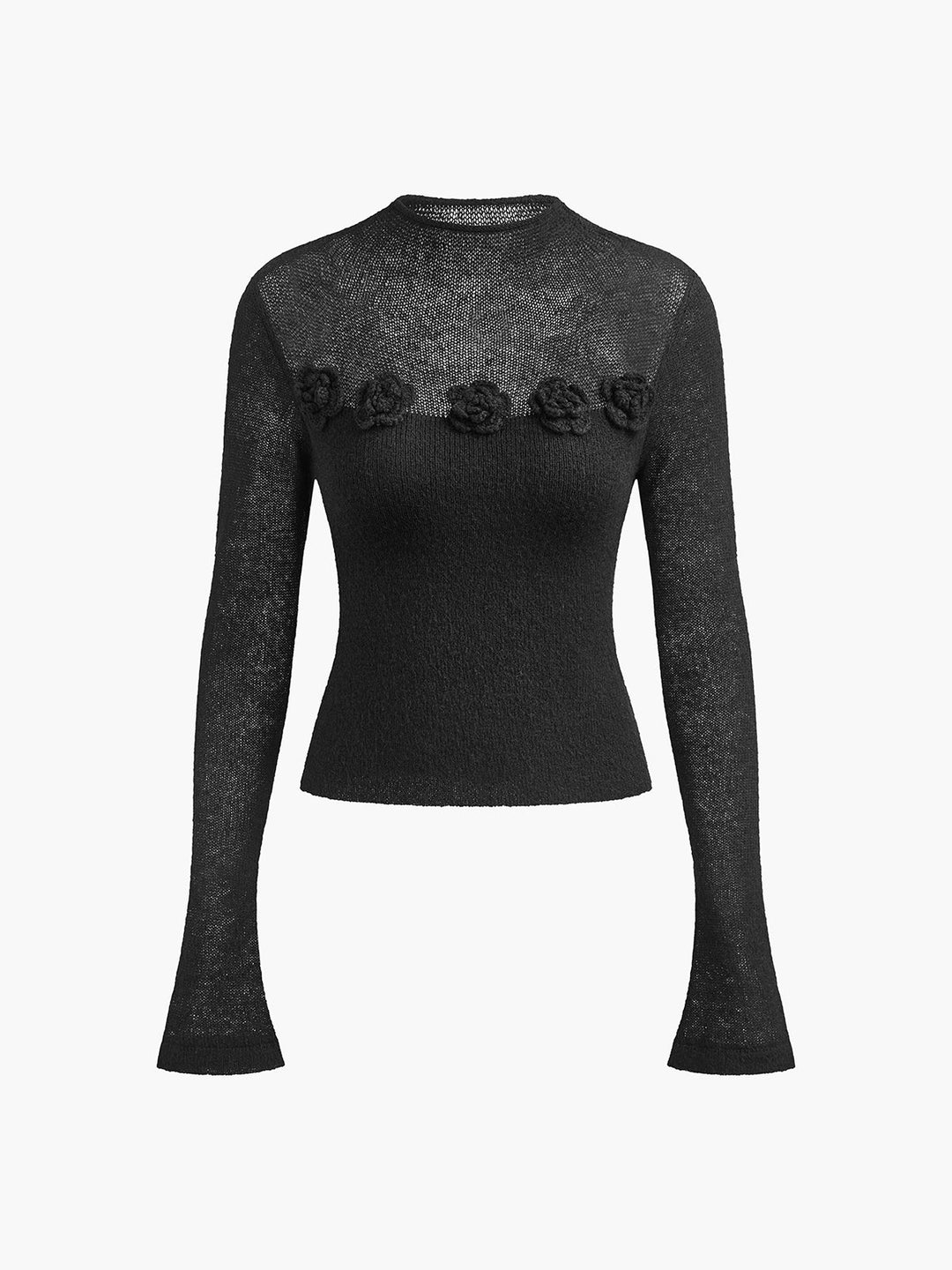 3D Flower Panel Soft Knit Top  Liora Lane Boutique Knit Tops Black / XL 42.00