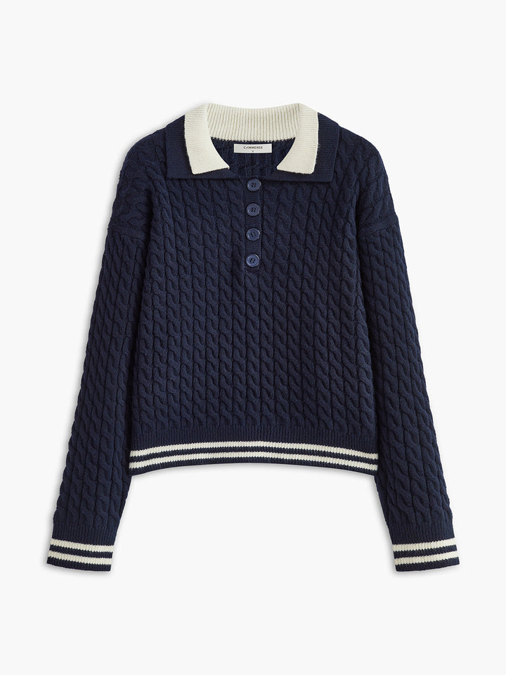 Contrast Binding Button Knit Top  Liora Lane Boutique Knit Tops Blue / XL 44.00