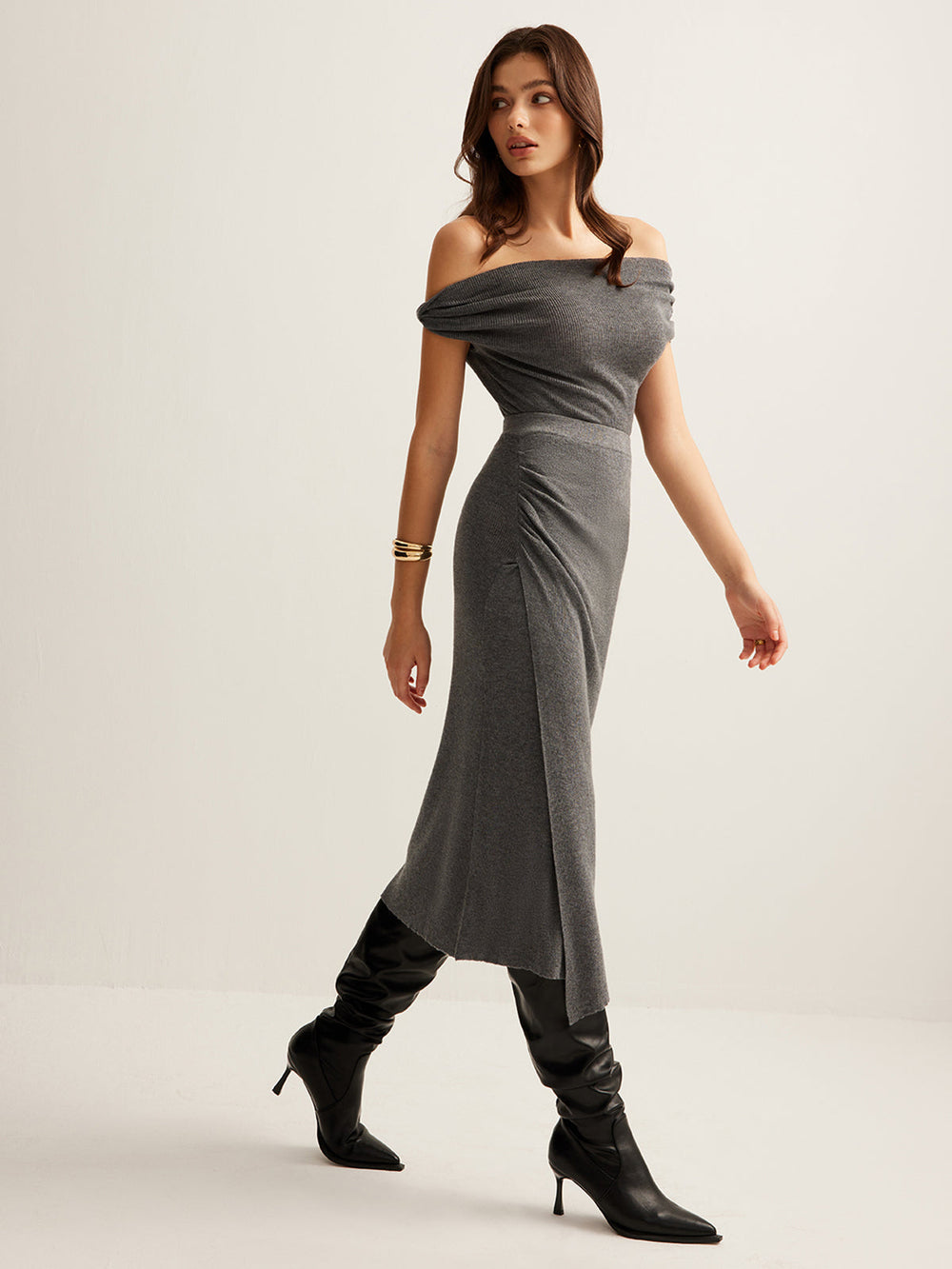 Wool-Blend Ruched Sweater Skirt Set  Liora Lane Boutique Sweater Co-ords