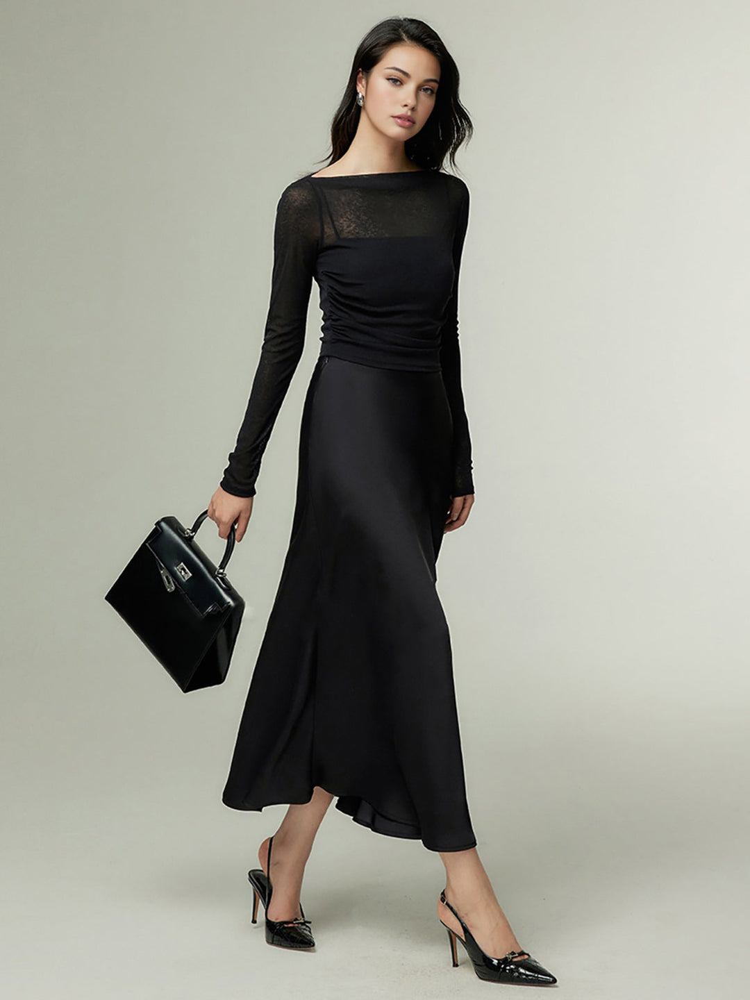 Straight Neck Sheer Panel Jersey Top  Liora Lane Boutique T-Shirts