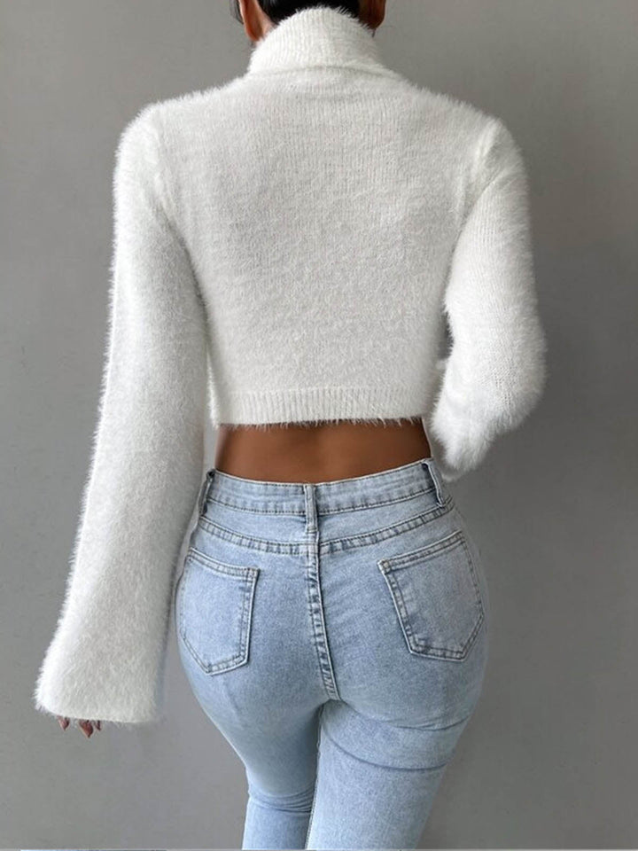Turtleneck Fuzzy Crop Knit Top  Liora Lane Boutique Knit Tops