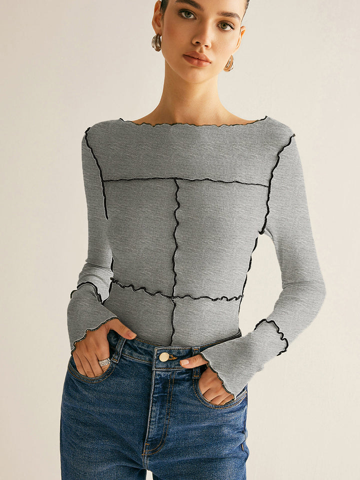 Lettuce Trim Long Sleeve Slim T-Shirt  Liora Lane Boutique T-Shirts Grey / XL 28.00