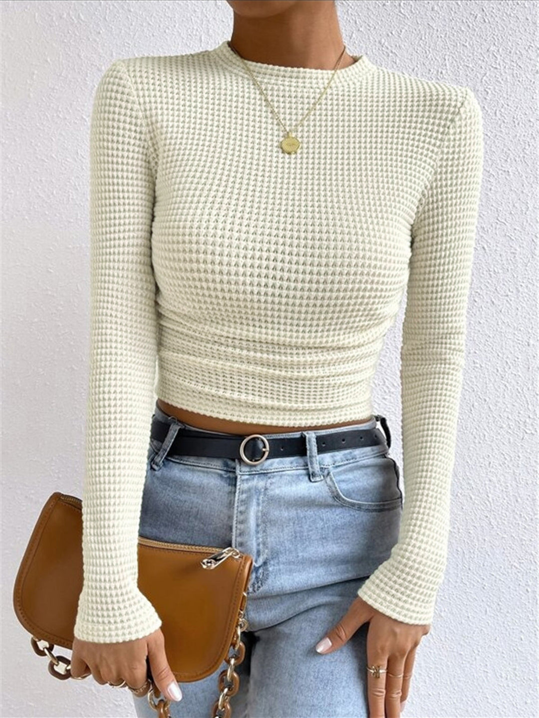 Plain Waffle Slim Sweater  Liora Lane Boutique T-Shirts Apricot / XL 28.00