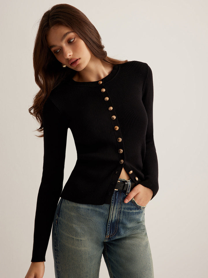 Button Down Skinny Knit Top  Liora Lane Boutique Knit Tops