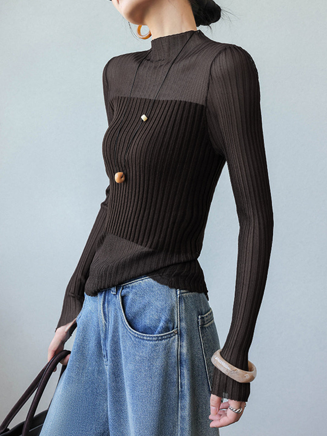 Sheer Panel Slim Sweater  Liora Lane Boutique Sweaters