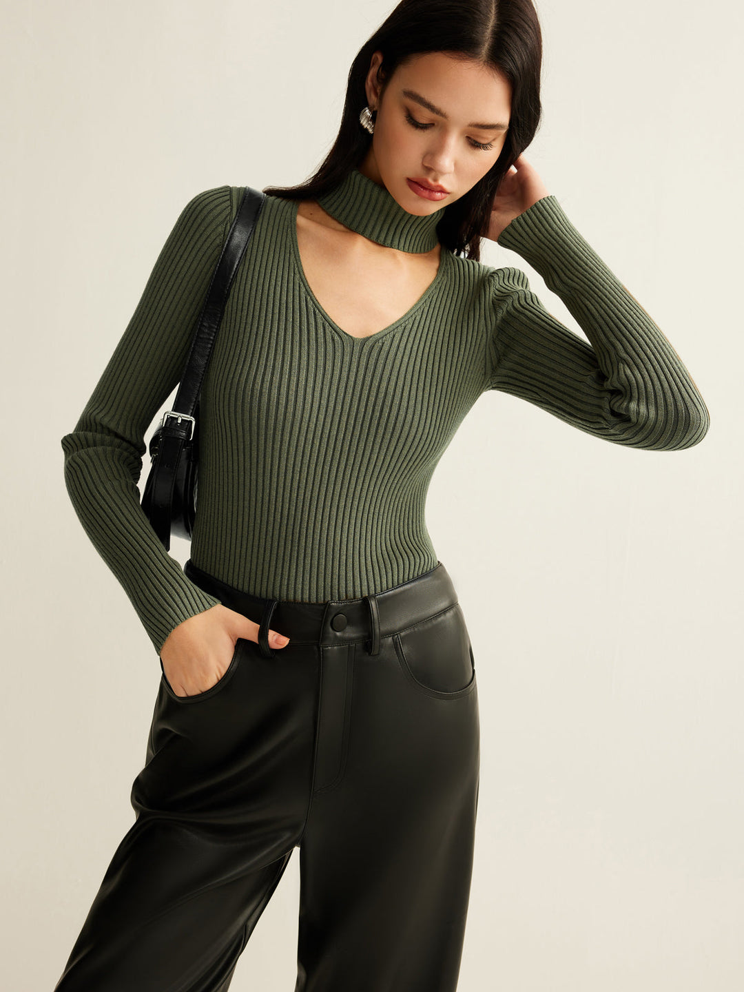 Mock Neck Skinny Knit Top  Liora Lane Boutique Knit Tops Green / XL 99.99
