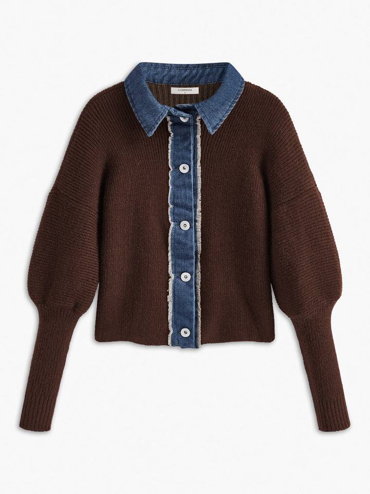 Panel Breasted Stretch Lapel Knit Top  Liora Lane Boutique Knit Tops Dark Brown / XL 59.00