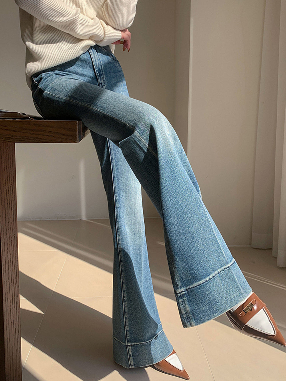 Washed Slim Draped Denim Pants  Liora Lane Boutique Jeans