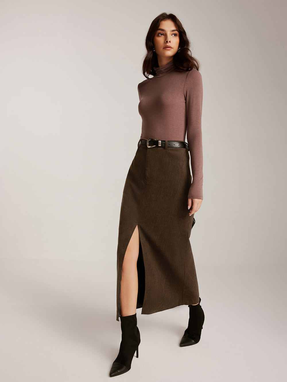 Corduroy Split Belted Midi Skirt  Liora Lane Boutique Skirts
