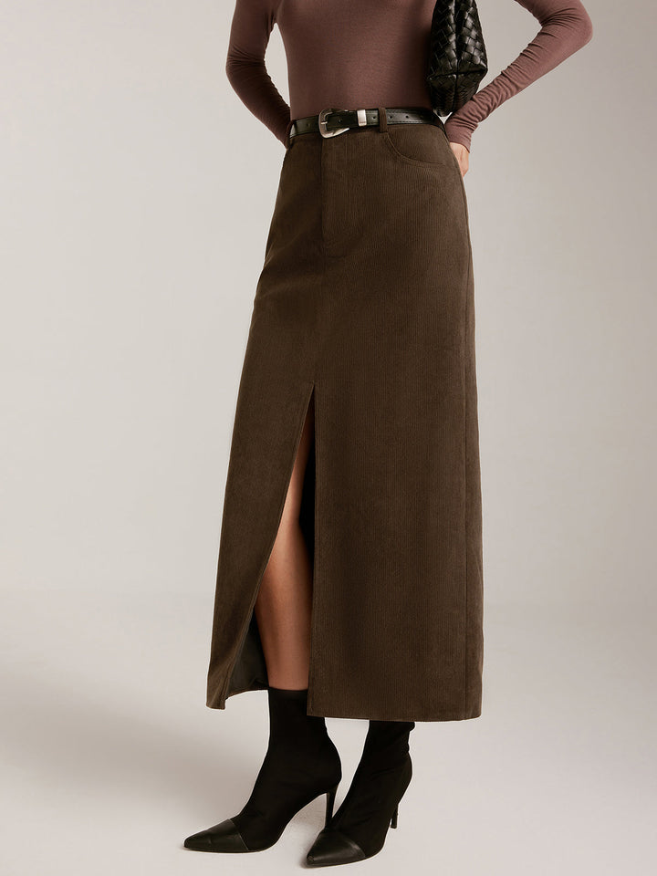 Corduroy Split Belted Midi Skirt  Liora Lane Boutique Skirts