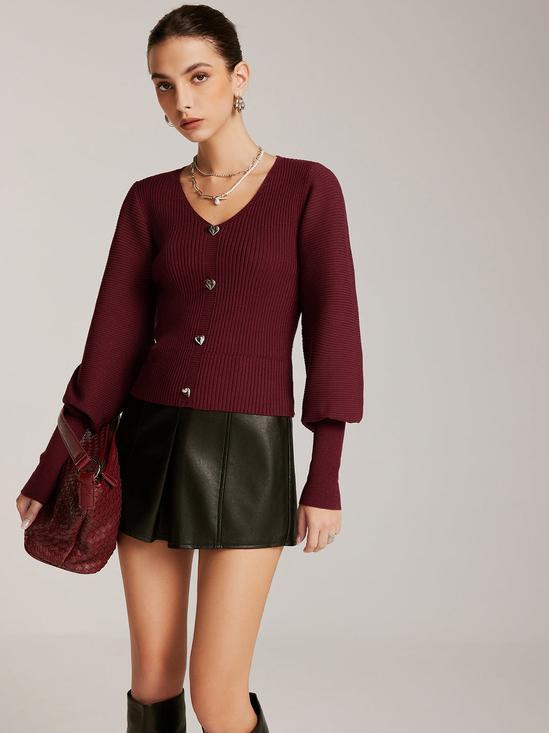 Lantern Sleeve V-Neck Sweater  Liora Lane Boutique Sweaters